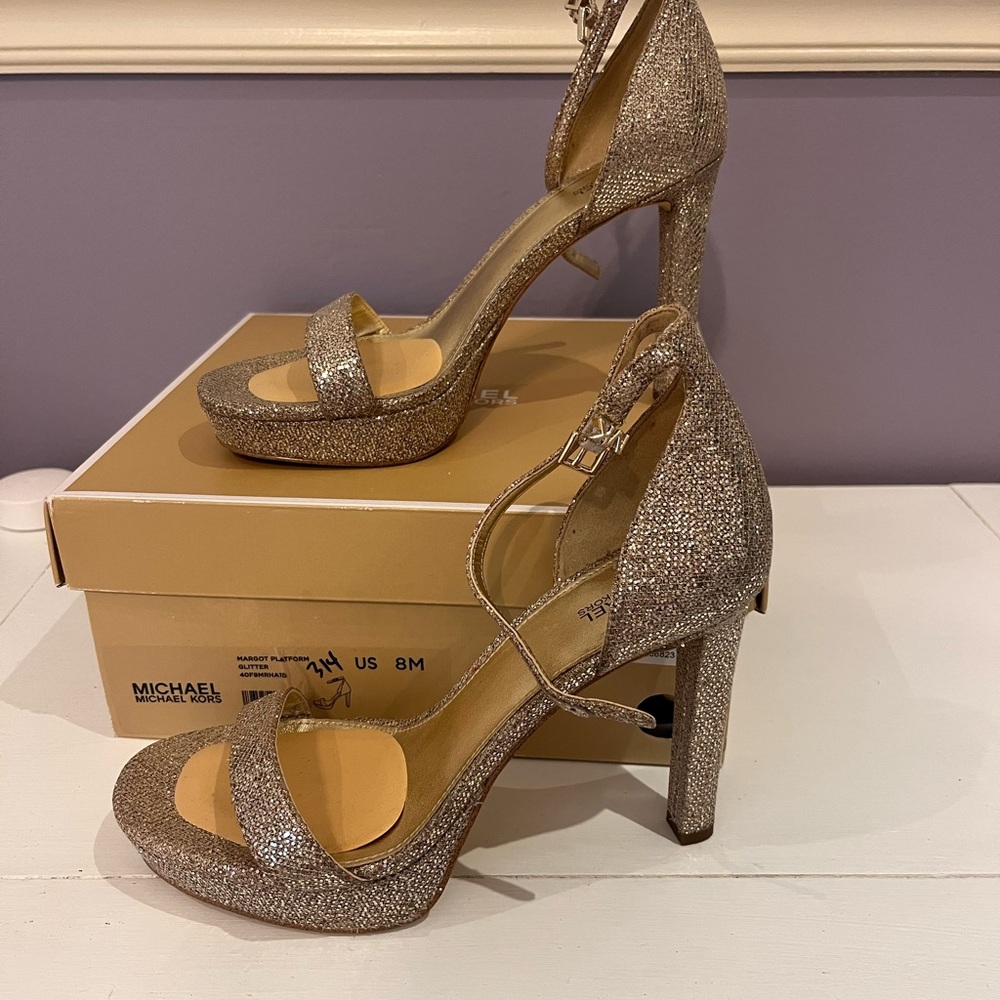 Michael Kors Gold Stiletto Heels with Ankle Strap